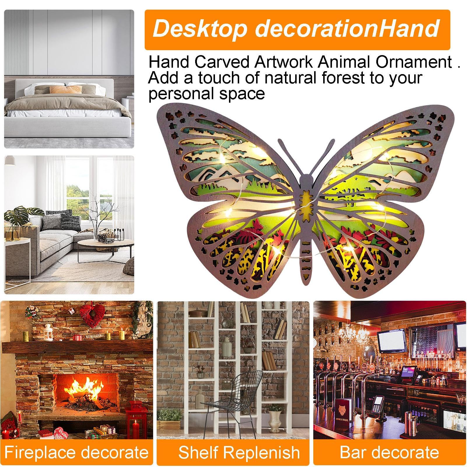 Amazon.co.jp: 彫刻された木製の蝶, 写真多層中空木彫り動物工芸品光る